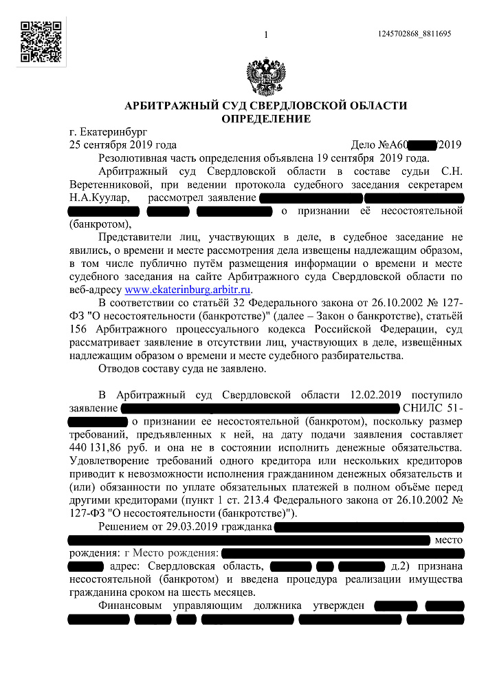 Прекращение процедуры реализации имущества физического лица